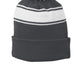 Knit Cap Beanie Striped with Two-Tone Pom Pom - Add Your Full Color Vinyl Logo